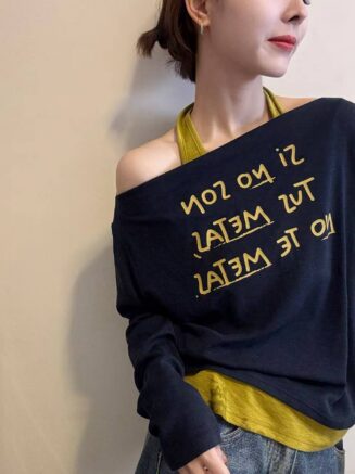 Versatile Contrasting Color Duplex Long-Sleeved T-shirt