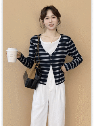 Women's striped knitted cardigan top